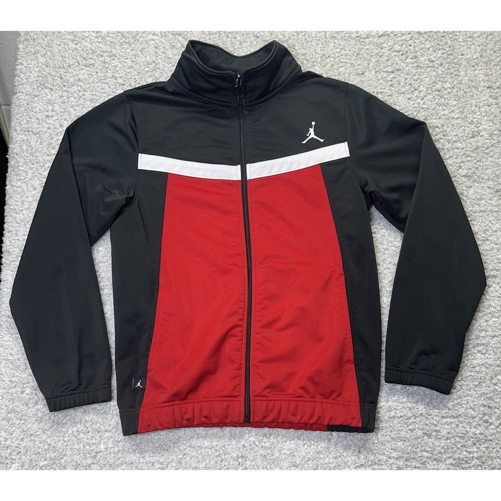 Air Jordan Track Full Zip Jacket Youth L Basketball Jumpman Warm Up Black Red